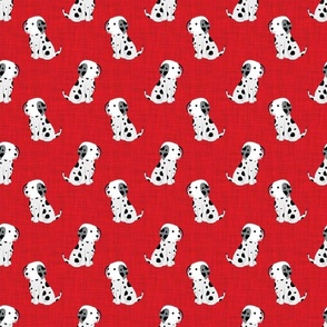 Medium Scale Black and White Dalmation Puppy Dogs on Red