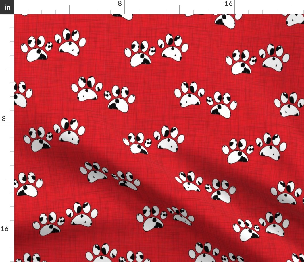 Bigger Scale Black and White Dalmation Puppy Dog Paw Prints on Red