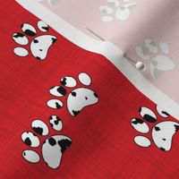 Smaller Scale Black and White Dalmation Puppy Dog Paw Prints on Red