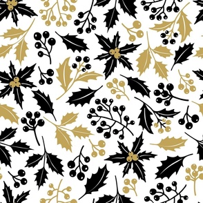 Large Scale Scandi Holidays Holly Ivy and Berries in Black Gold White