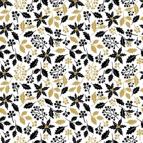 Medium Scale Scandi Holidays Holly Ivy and Berries in Black Gold White
