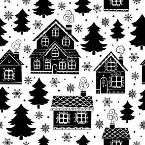 Large Scale Scandi Holiday Village Christmas Winter Homes Mod Black and White