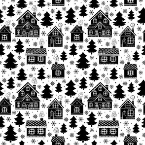 Medium Scale Scandi Holiday Village Christmas Winter Homes Mod Black and White