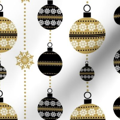 Medium Scale Scandi Holidays Mod Christmas Ornaments Snowflakes Bulbs in Black White Gold