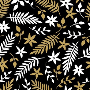 Large Scale Scandi Holiday Leaves and Stems Black Gold White