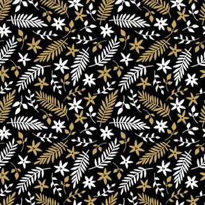 Medium Scale Scandi Holiday Leaves and Stems Black Gold White