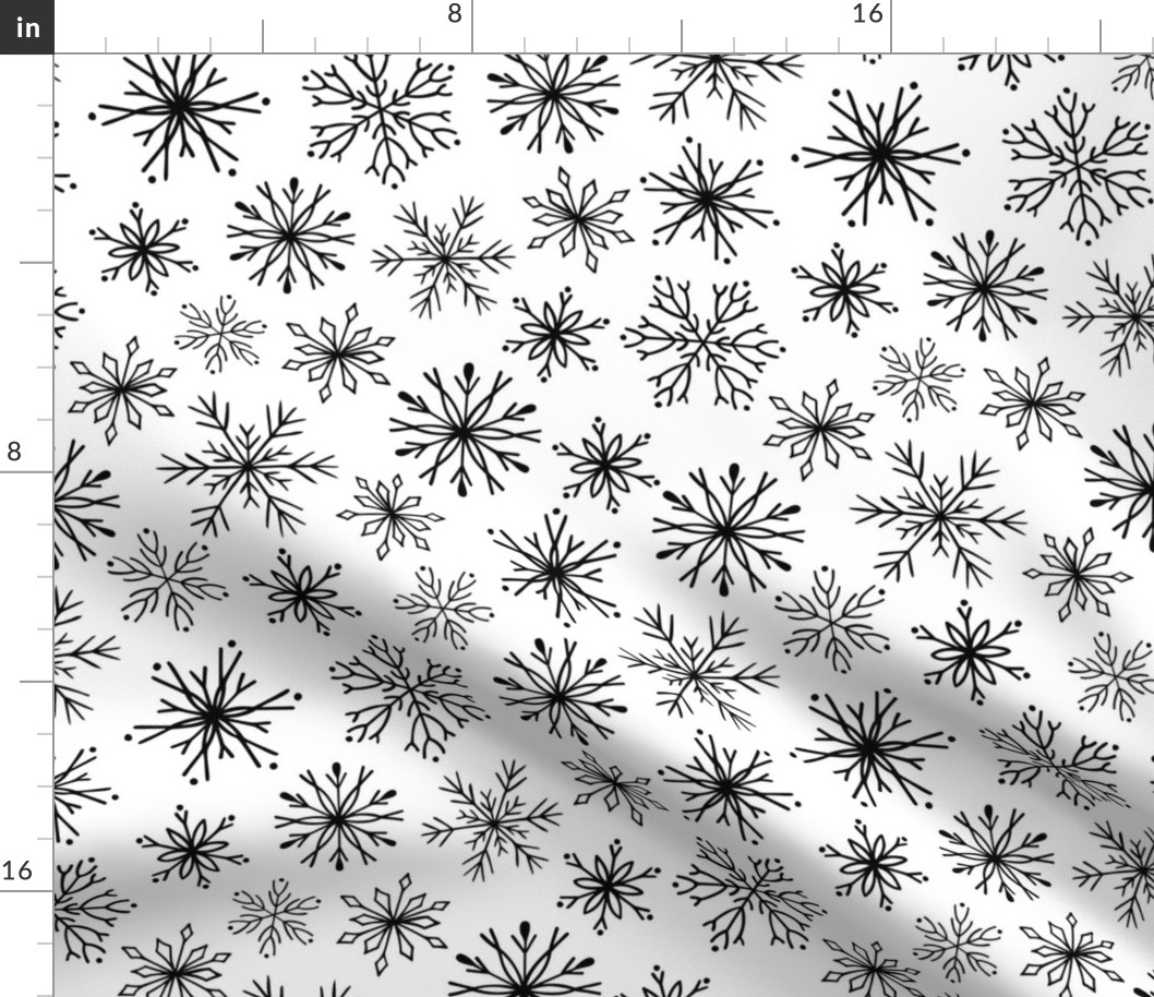 Medium Scale Elegant Snowflakes Scandi Winter Black and White