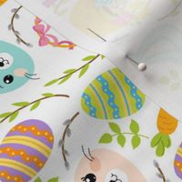 Regular 21x18 Fat Quarter Panel Happy Easter Spring Flowers and Bunnies 