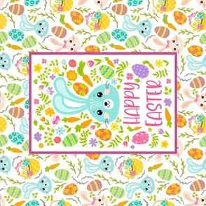 Regular 21x18 Fat Quarter Panel Happy Easter Spring Flowers and Bunnies 