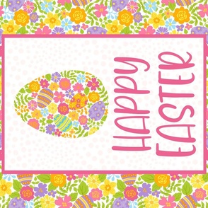 Fabric Large 27x18 Fat Quarter Panel Happy Easter Spring Flowers and Eggs Wall Art or Tea Towel Size