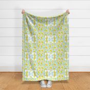 21x18 Fat Quarter Panel Spring Is In the Air Easter Flowers and Eggs Yellow Daffodils