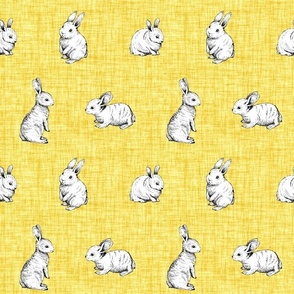 Large Scale Bunny Rabbit Sketches on Yellow Crosshatch