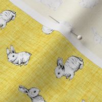 Medium Scale Bunny Rabbit Sketches on Yellow Crosshatch