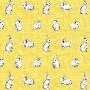 Medium Scale Bunny Rabbit Sketches on Yellow Crosshatch