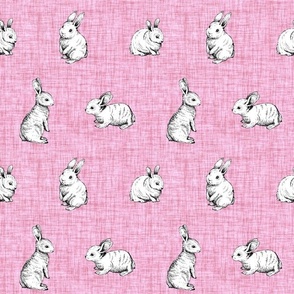 Large Scale Bunny Rabbit Sketches on Pink Crosshatch