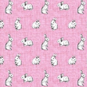 Medium Scale Bunny Rabbit Sketches on Pink Crosshatch