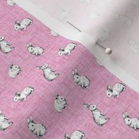 Small Scale Bunny Rabbit Sketches on Pink Crosshatch