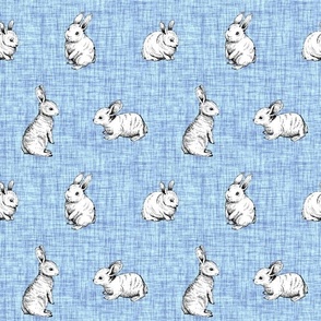 Large Scale Bunny Rabbit Sketches on Blue Crosshatch