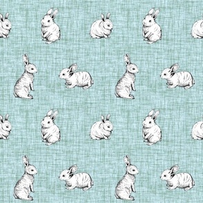 Large Scale Bunny Rabbit Sketches on Sage Green Crosshatch