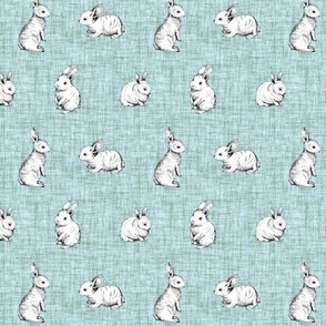 Medium Scale Bunny Rabbit Sketches on Sage Green Crosshatch