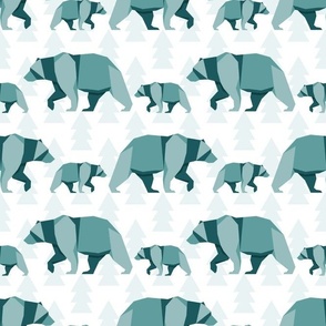 Large Scale Origami Arctic Bears and Cubs in Aqua Turquoise Blue