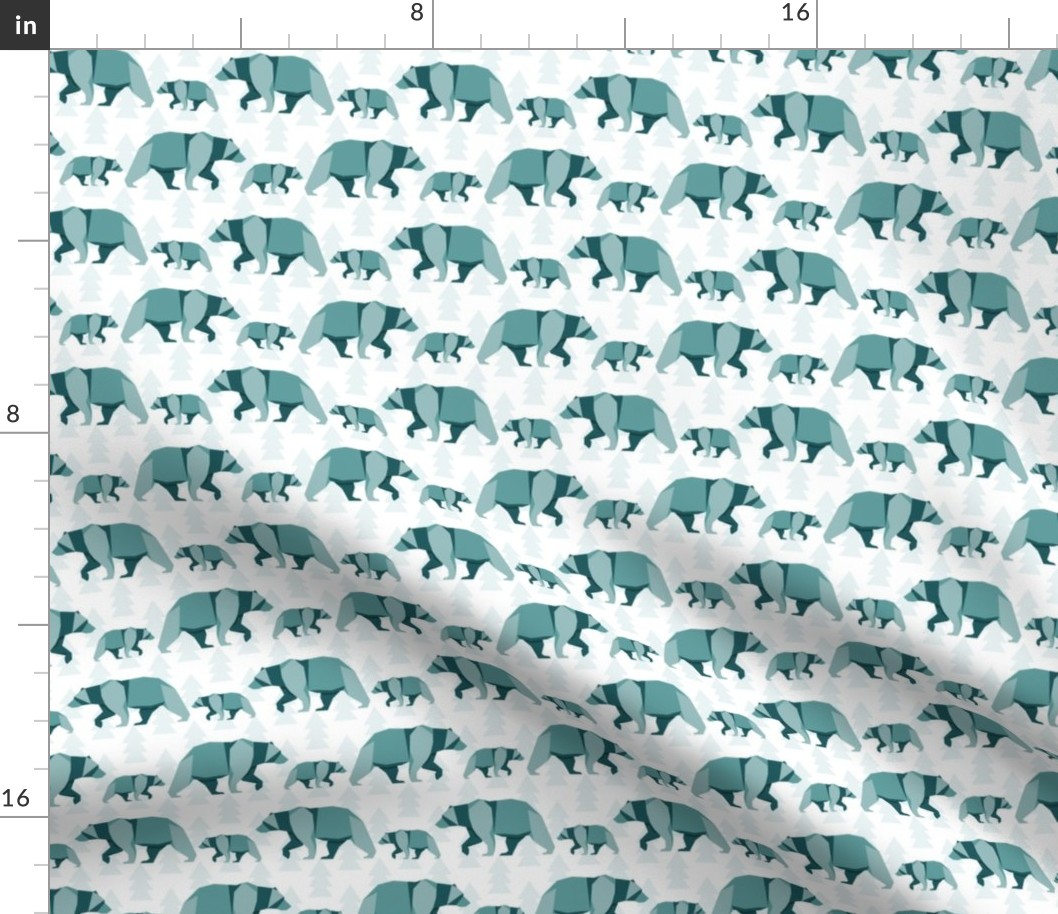 Medium Scale Origami Arctic Bears and Cubs in Aqua Turquoise Blue