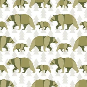 Large Scale Origami Arctic Bears and Cubs in Green