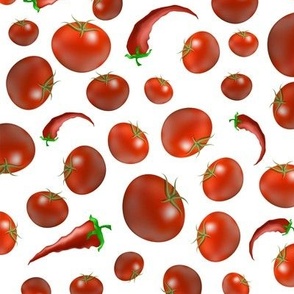 Tomato and Chili Peppers Red on White Cartoon 
