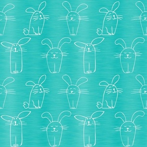 Large Scale Silly Easter Bunny Doodles on Turquoise