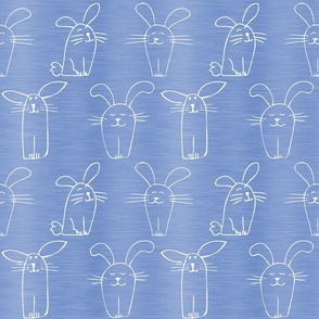 Large Scale Silly Easter Bunny Doodles on Periwinkle Lavender Blue