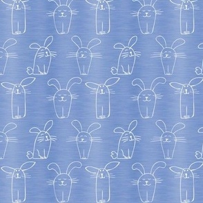 Medium Scale Silly Easter Bunny Doodles on Periwinkle Lavender Blue