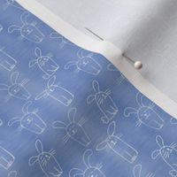 Small Scale Silly Easter Bunny Doodles on Periwinkle Lavender Blue