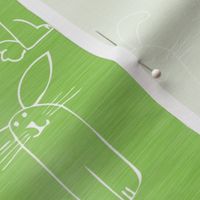Large Scale Silly Easter Bunny Doodles on Lime Green