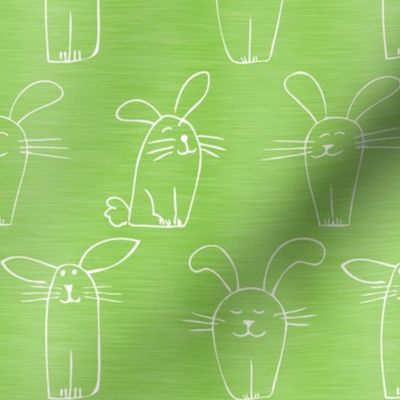 Large Scale Silly Easter Bunny Doodles on Lime Green