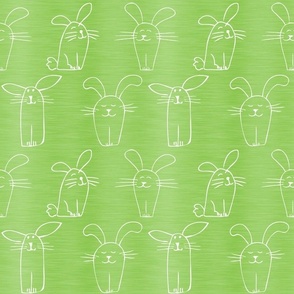 Large Scale Silly Easter Bunny Doodles on Lime Green