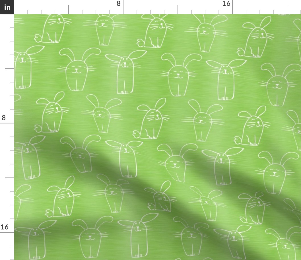 Large Scale Silly Easter Bunny Doodles on Lime Green