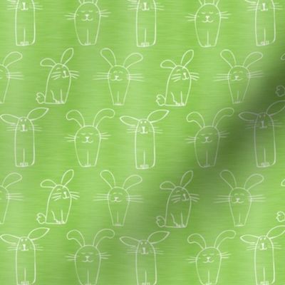 Medium Scale Silly Easter Bunny Doodles on Lime Green