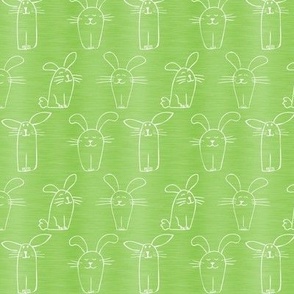 Medium Scale Silly Easter Bunny Doodles on Lime Green