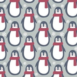 Medium Scale Winter Penguins and Snowflakes