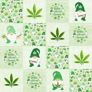 Bigger Scale Patchwork 6" Squares Rollin' With My Gnomies Marijuana Pot Weed Gnomes