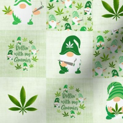 Smaller Scale Patchwork 3" Squares Rollin' With My Gnomies Marijuana Pot Weed Gnomes