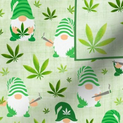 21x18 Fat Quarter Panel Rollin' With My Gnomies Green Marijuana Pot Leaves Weed Gnomes Placemat or Pillowcase Size