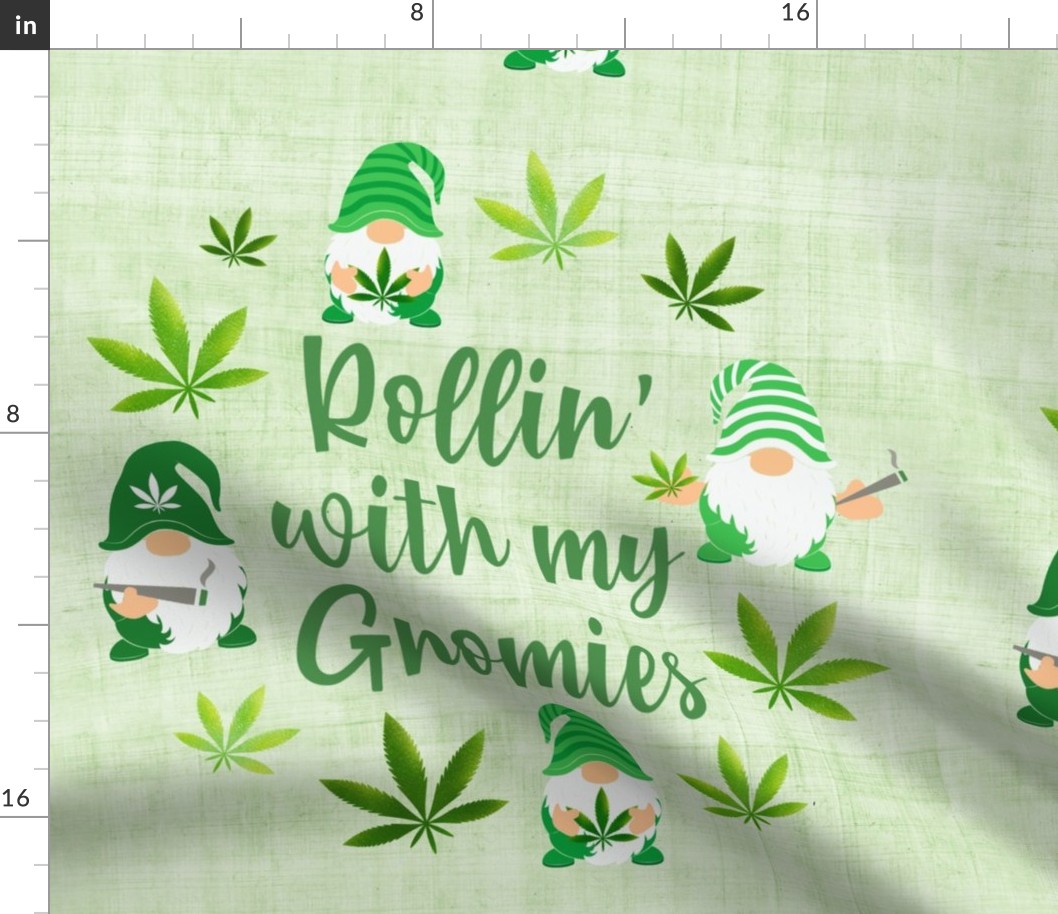 18x18 Square Panel Rollin' With My Gnomies Green Marijuana Pot Leaves Weed Gnomes for Pillow Cushion or Square Projects