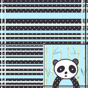 (M-L) Panda with Stripes Polka Dots Pastel on Black 