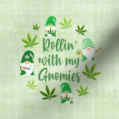 Swatch 8x8 Square Rollin' With My Gnomies Green Marijuana Pot Leaves Weed Gnomes Fits 6" Embroidery Hoop for Wall Art or Quilt Square