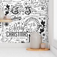 Black And White Typographic Christmas Pattern Smaller Scale