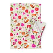 Large Scale Orange Fox Floral Hot Pink Red Flowers Berries