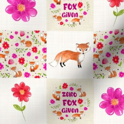 Smaller Scale Patchwork 3" Squares Zero Fox Given Sarcastic Sweary Adult Humor for Cheater Quilt or Blanket