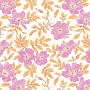 Wild Mountain Roses - medium - sunset orange and pink purple