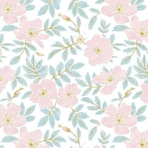 Wild Mountain Roses - medium - cotton candy, mustard, and mint on white
